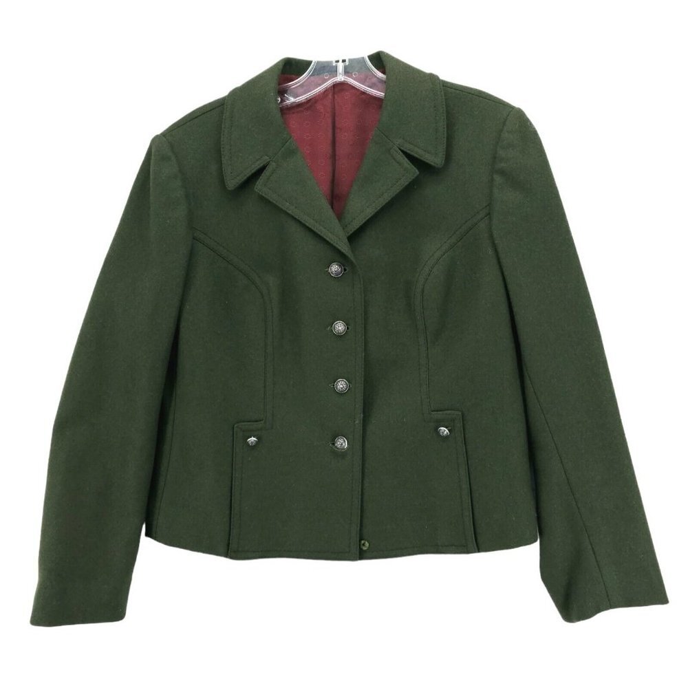 Tyroler Loden Hamo Austria Green Wool Blazer Jacket Silver Tone Buttons Size 40